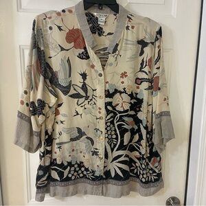 Citron Santa Monica Women's 2XL 100% Silk Button Down 3/4 sleeves